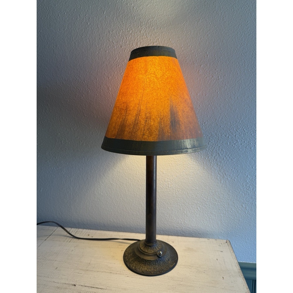 Vintage Brass‎ Leviton Candlestick Lamp With Amber Shade